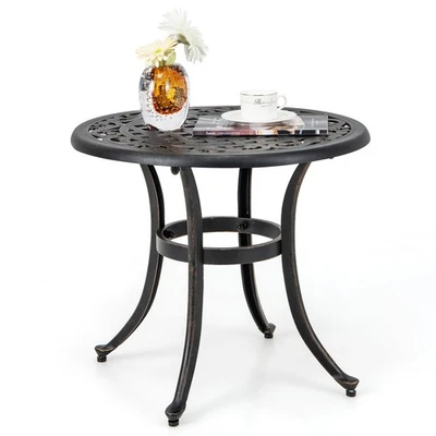 24" Patio Side Table w/ Adjustable Footpads Round Cast Aluminum End Table - Image 1 of 4