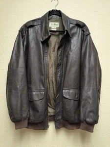 Vtg LL Bean A-2 Military Leather Bomber Flight Jacket Goatskin Mens L-Tall READ - Picture 1 of 22