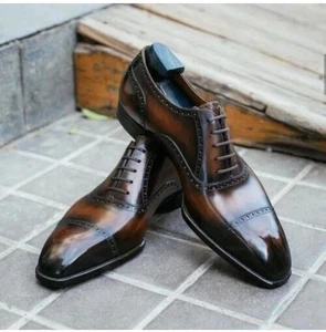 Handmade mens brown wingtip dress shoes, Men dress shoes, shoes for men - Picture 1 of 4