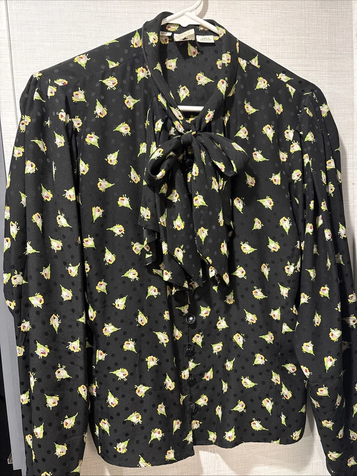 Blusa para mujer Emanuel Ungaro Ter talla 10 negra seda romántica floral corbata Foto 1 de 4