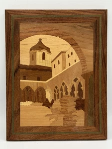 VTG Marquetry Art Italian Inlaid Wood Picture Church Town Italy Vintage Sorrento - Picture 1 of 6