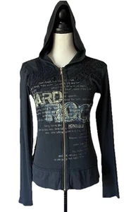 Hard Rock Cafe Honolulu Hawaii Lace Up Zip 100% Cotton Lace Graphic Hoodie M - Bild 1 von 12