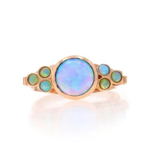 Rose Gold Lab-Created Opal Ring - 14k Round Cabochon 1.11ctw Bezel Set - Picture 1 of 10