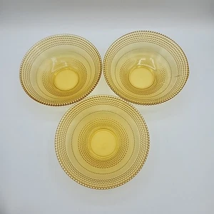 Vintage 3pc Place Setting  Amber Hobnail 6.5" Bowls  - Picture 1 of 7