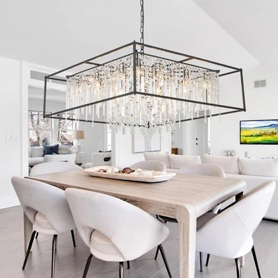 27.5 inch Modern Crystal Chandelier for Dining Room,Black Square Farmhouse In... - Image 1 of 4