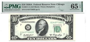 1950A $10 Chicago Federal Reserve Note Priest / Humphrey PMG Gem UC 65 EPQ - Picture 1 of 2