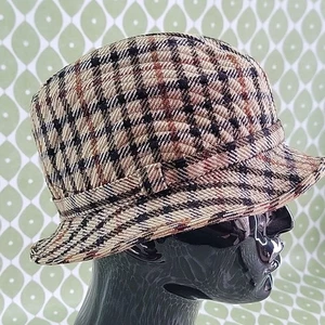 Cappello Uomo S Simpson 1976 Fedora Trilby Marrone Check Vintage Retrò 55 6 3/4  - Foto 1 di 8