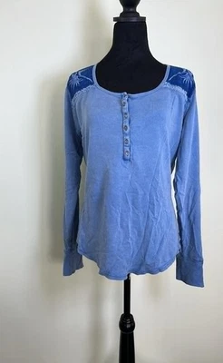 Túnica Lucky Brand Denim Azul Bordada Festival Rodeo BoHo Chic Hippie Grunge Foto 1 de 4