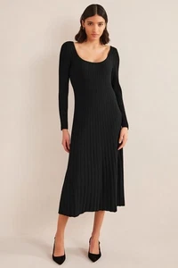 Boden nuovo con etichette scollo a scoop nero sexy maglia accogliente manica lunga midi elasticizzato LBD taglia 6 - Foto 1 di 8