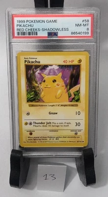 1999 Pikachu Shadowless Red Cheeks Base Set Pokemon #58 PSA 8 - Image 1 of 2