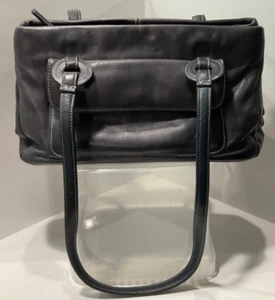 Bolso de Hombro Preston & York Cuero Negro Doble Asa 4 Compartimentos H7 - Imagen 1 de 12