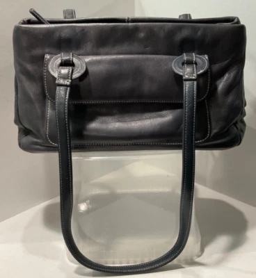 Bolso de Hombro Preston & York Cuero Negro Doble Asa 4 Compartimentos H7 Foto 1 de 4