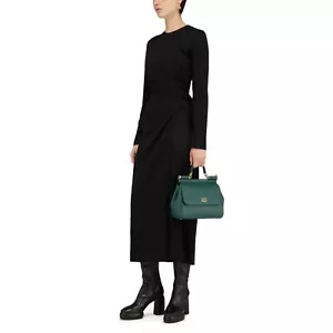 Abito Dries Van Noten Dalba manica lunga drappeggiato midi nero tubino taglia 38 US 6 - Foto 1 di 9