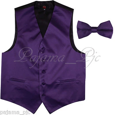 Deep Purple Solid Vest Waistcoat and Straight Cut Bow Tie Suit or Tuxedo Wedding - Image 1 of 3