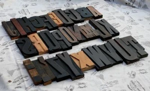Giant A-Z mixed alphabet 8.86" letterpress wood printing blocks type ABC rare !. - Picture 1 of 3