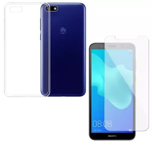 For HUAWEI Y5 2018 TEMPERED GLASS SCREEN PROTECTOR + CLEAR SILICONE TPU CASE - Picture 1 of 12