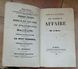 BALZAC UNE TENEBREUSE AFFAIRE 1842 Tome 1 EDITION ORIGINALE Ed Hipp. Souverain - Imagen 1 de 6