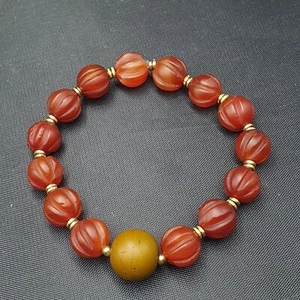 Incredibile Bracciale Vintage Forma Melone Agata Corniola Perline - Foto 1 di 17