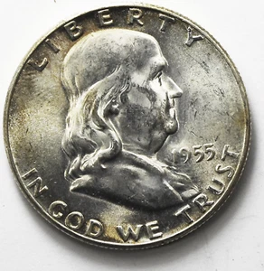 1955 50c Franklin Silber halber Dollar fünfzig Cent Philadelphia unzirkuliert - Bild 1 von 2