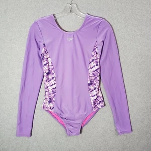 Speedo Girls Swimwear XL Purple Tie Dye One Piece Logo Long Sleeve - Picture 1 of 10