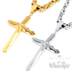 Kreuz Anhänger Königkette silber gold Edelstahl vergoldet Damen Herren Halskette - Bild 1 von 5