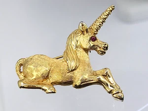 Spilla Spilla Unicorno Vintage anni '80 Napier Tono Oro Pubblicizzata in Harper's Bazaar - Foto 1 di 9