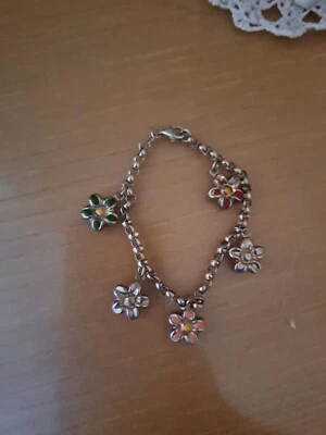 ARGENTO 925 BRACCIALE DONNA  CON CHARMS A FORMA DI FIORE .LUNGHEZZA 15 CM CIRCA  - Immagine 1 di 4