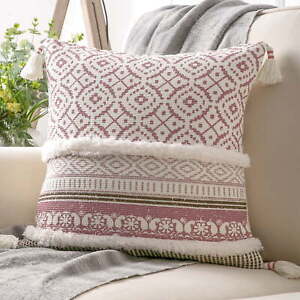 18" x 18" Bohemian Pink Weave Polyester, Cotton, Viscose Throw Pillow