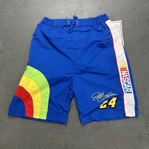 Vintage NASCAR Jeff Gordon Colorful Bathing Suit Shorts Youth L Blue 90's Cover