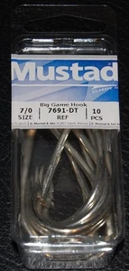 10 Mustad Big Game 7691DT Size 7/0 Southern and Tuna Hooks 7691DT-70 Duratin  - Picture 1 of 2