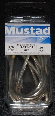 10 Mustad Big Game 7691DT Size 7/0 Southern and Tuna Hooks 7691DT-70 Duratin  - Image 1 of 2