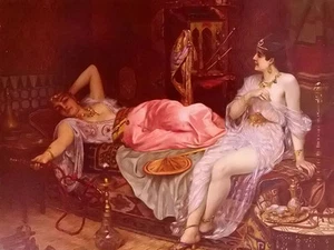 Oil painting Moritz Stifter - in the harem two nice young women in room canvas - Picture 1 of 1