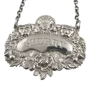 ANTIQUE - Sterling Silver - Joseph Glenny Decanter Label - SHERRY - 1819 - Picture 1 of 3