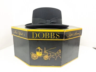 Шляпа-федора Dobbs Fifth Avenue мужская 6-1/2 черная с бантом лот #0178 с коробкой - Изображение 1 из 4