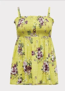 Babydoll Torrid Tank Cami Neón Lima Chartreuse Floral Nuevo con Etiquetas 00X - Imagen 1 de 9