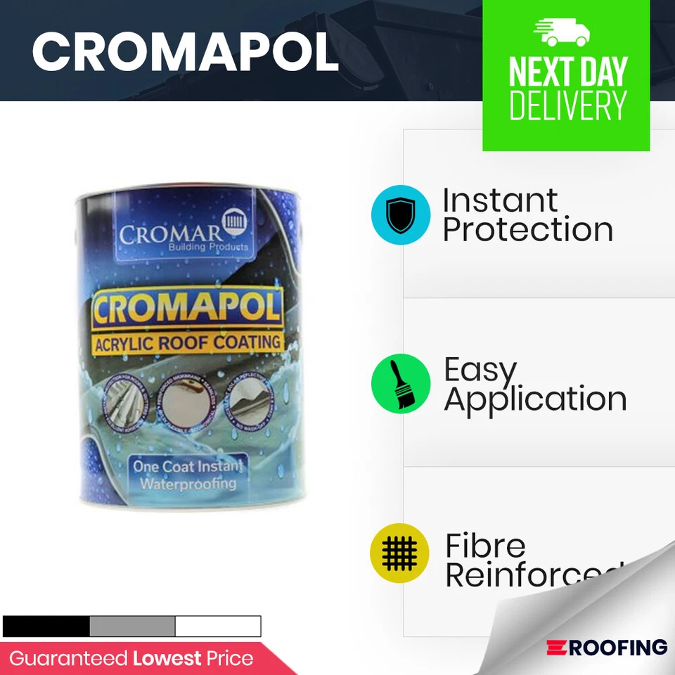 CROMAPOL Emergency Roof Repair | Acrylic Roof Coating 1 KG GREY | Waterproofing - Image 1 of 1