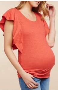 NWT! Jessica Simpson Maternity Orange Open-Back Ruffle Sleeve Top - Size XS - Picture 1 of 9