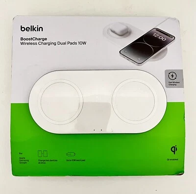 Belkin BoostCharge Dual Wireless Charging Pads 10W Qi for Apple Samsung Google - Image 1 of 2