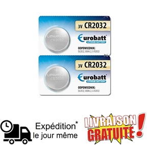 Lot 2 Piles CR2032 Eurobatt lpile lithium 3V CR 2032 3.0 Volts, pile plate bouto