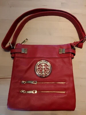 Dasein Shoulder/Crossbody Bag Ruby Red Multiple Pockets Pebble Faux Leather - Image 1 of 4