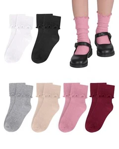 Ruffle Socks for Girls Kids Toddler Turn Cuff Socks 4-6 Years Assorted - Picture 1 of 7