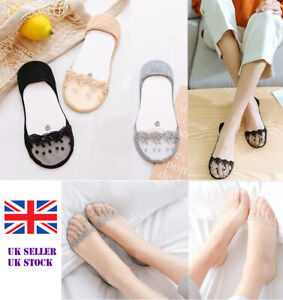 3Pairs Women Ladies Footsies Skin Shoe Liners Invisible Thin Lace Socks Sheer UK
