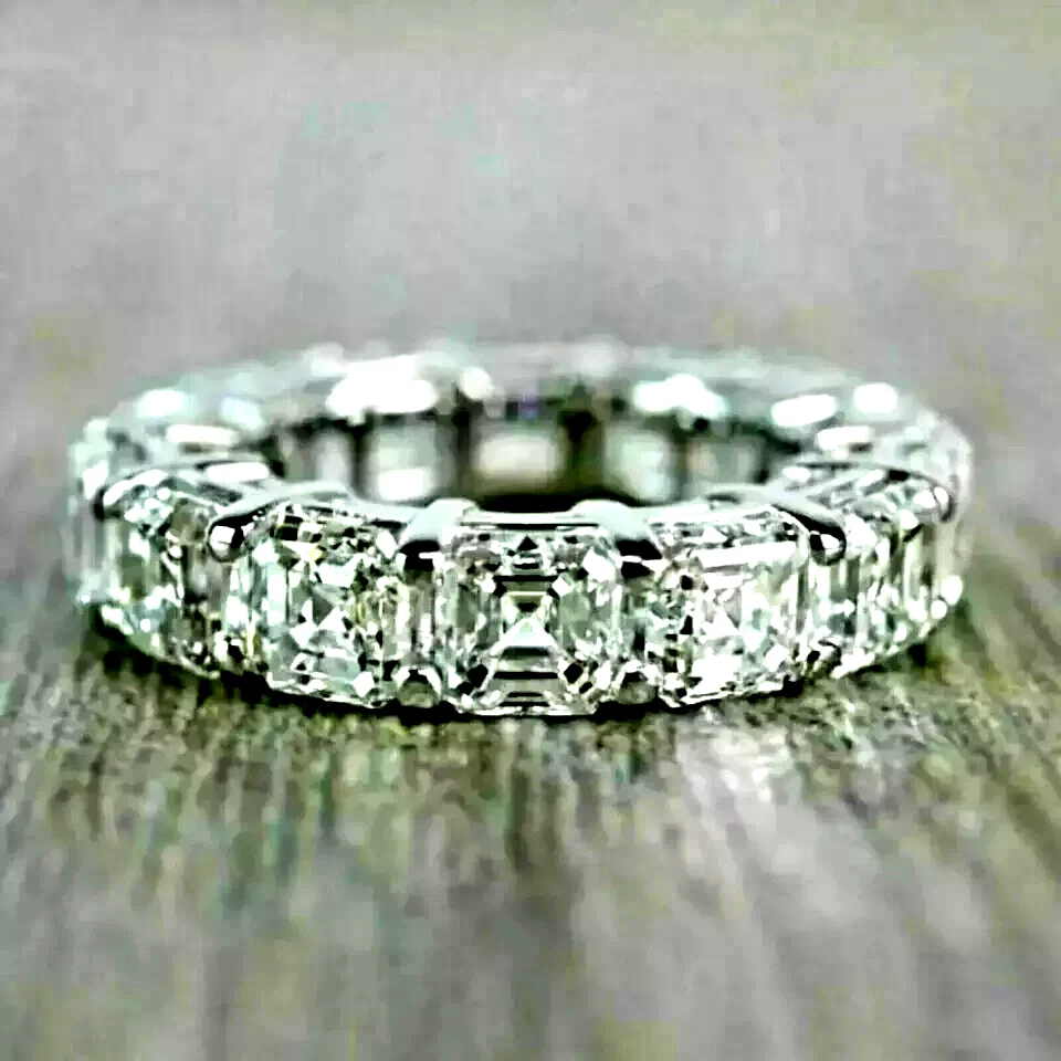3.00Ct Asscher Cut Lab Created Full Eternity Band Ring 14K White Gold Over - Image 1 of 1