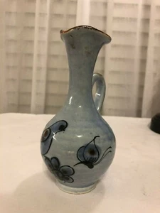 Vintage Mexico Pottery Blue and Brown Bird Vase Pitcher - Unsigned - Picture 1 of 7