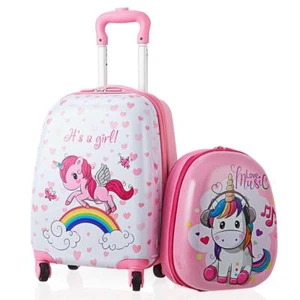 Kids Luggage Set Carry-on 2-Piece 12'' Backpack 16'' Rolling Suitcase Travel ABS - Picture 1 of 10