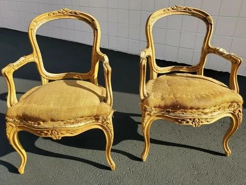 Antique 18th Century French Louis XV Fauteuil Arm Chairs carved Provincial 1700s Cover