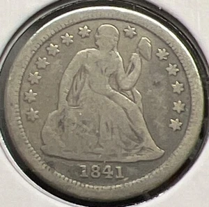 1841-O SEATED LIBERTY SILVER DIME GRADES VERY GOOD ACTUAL COIN  #C13777 - Picture 1 of 2