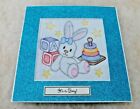 Complete handmade machine embroidered Birth Card Boy rabbit