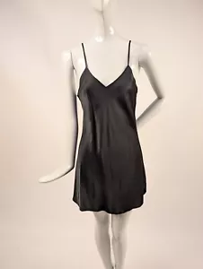 SEXY VINTAGE 1980’S SLINKY BLACK SILK SHORT SLIP W SLIT SIDE - Picture 1 of 4
