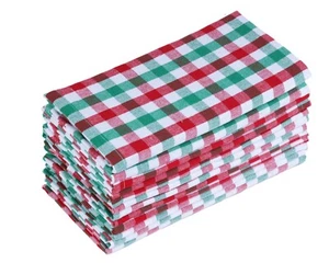Christmas Dinner Cloth Napkins Set of 12 Red Green White Check 18x18 Inches Xmas - Picture 1 of 4